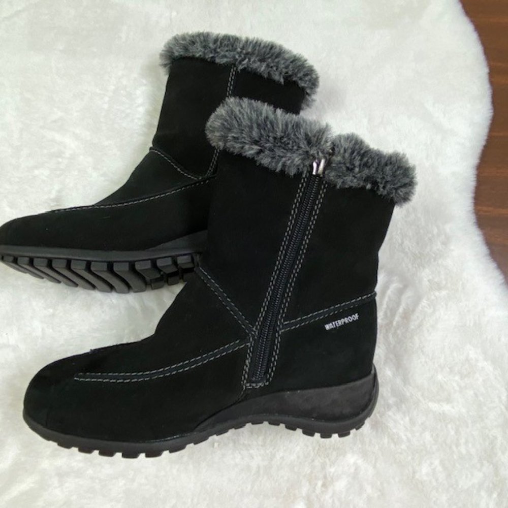 Studio Brilliant Women's Black Suede Faux Fur Trim Evonna WaterProof Boots‎ 7.5 - Picture 2 of 14